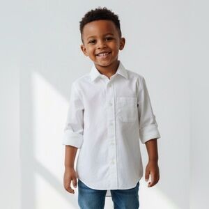 🤍 Nordstrom Kids White Button-Down Shirt Sz 4 100% Cotton Wrinkle-Free Holiday